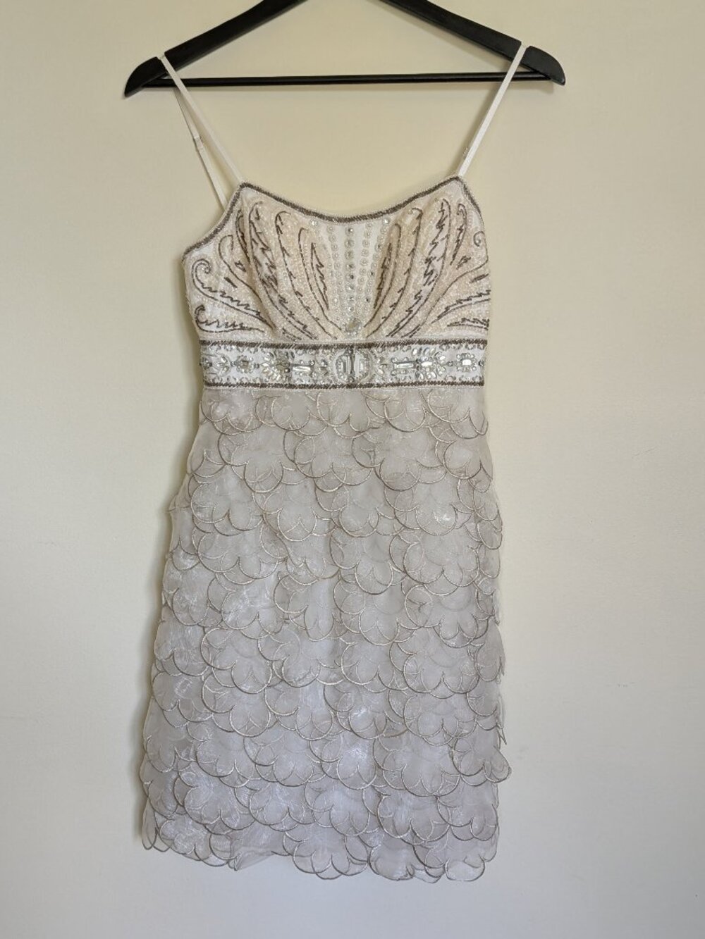 Sue Wong Nocturne White Silver Edge Cocktail Dress Size 2 Embellished Bodice